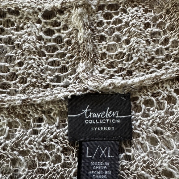 Chico’s Travelers Open Knit Beige Neutral Cardigan Vest, L/XL - Picture 3 of 4